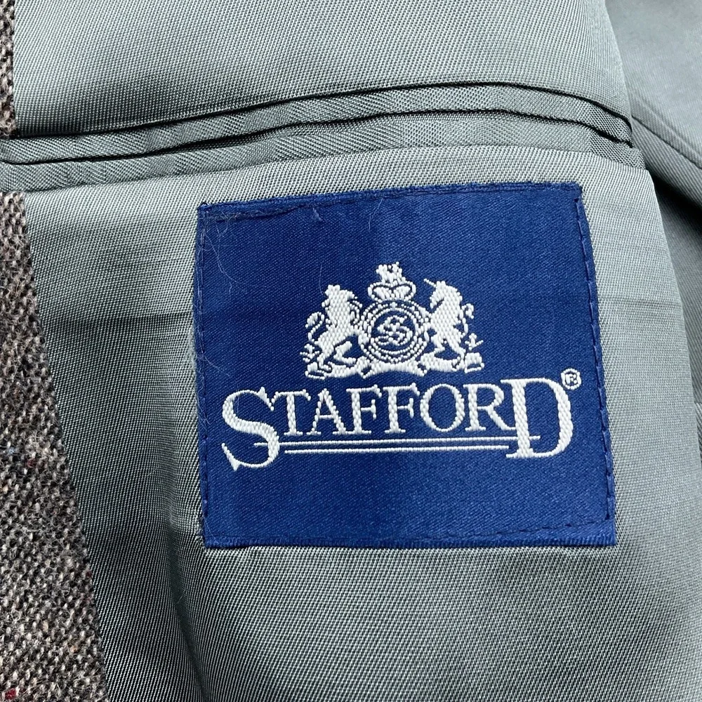Stafford Blazer Men 42R Gray Multi Wool Tweed Suede Elbow Patch Jacket USA VTG